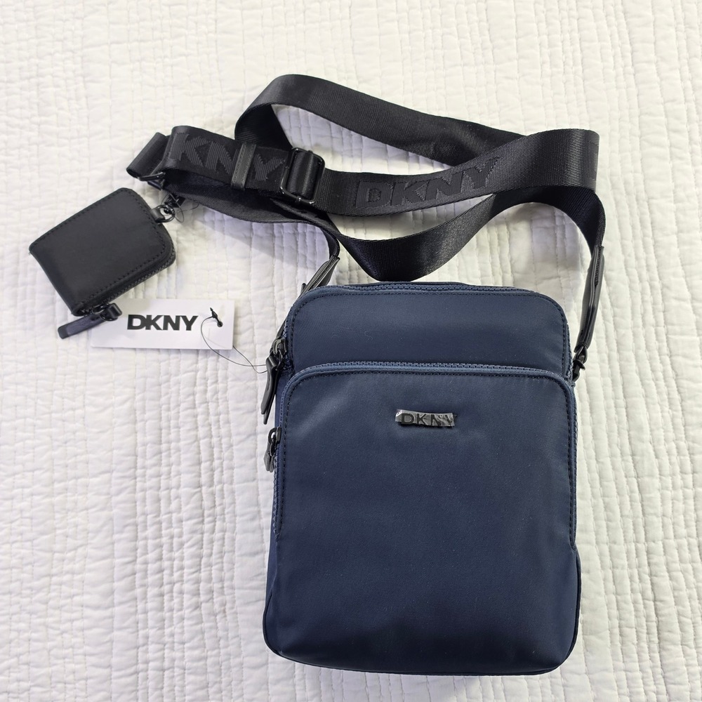 DKNY Women's Navy Blue Nylon Flight Bag Crossbody Small Y2K Utility Sling